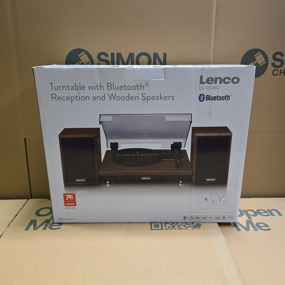 BOXED LENCO LS-100WD BELT DRIVE TURNTABLE WITH WOODEN SPEAKERS