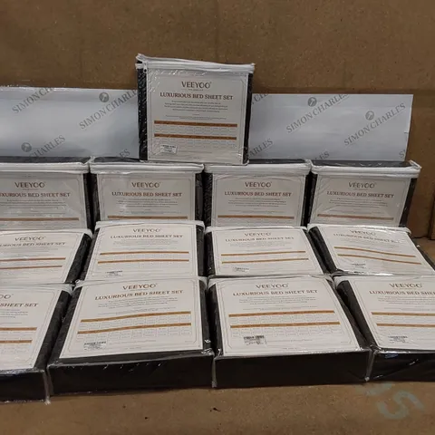 BOX OF 13X VEEYOO LUXURIOUS BED SHEET SETS IN BLACK - SIZE SINGLE (1 BOX)