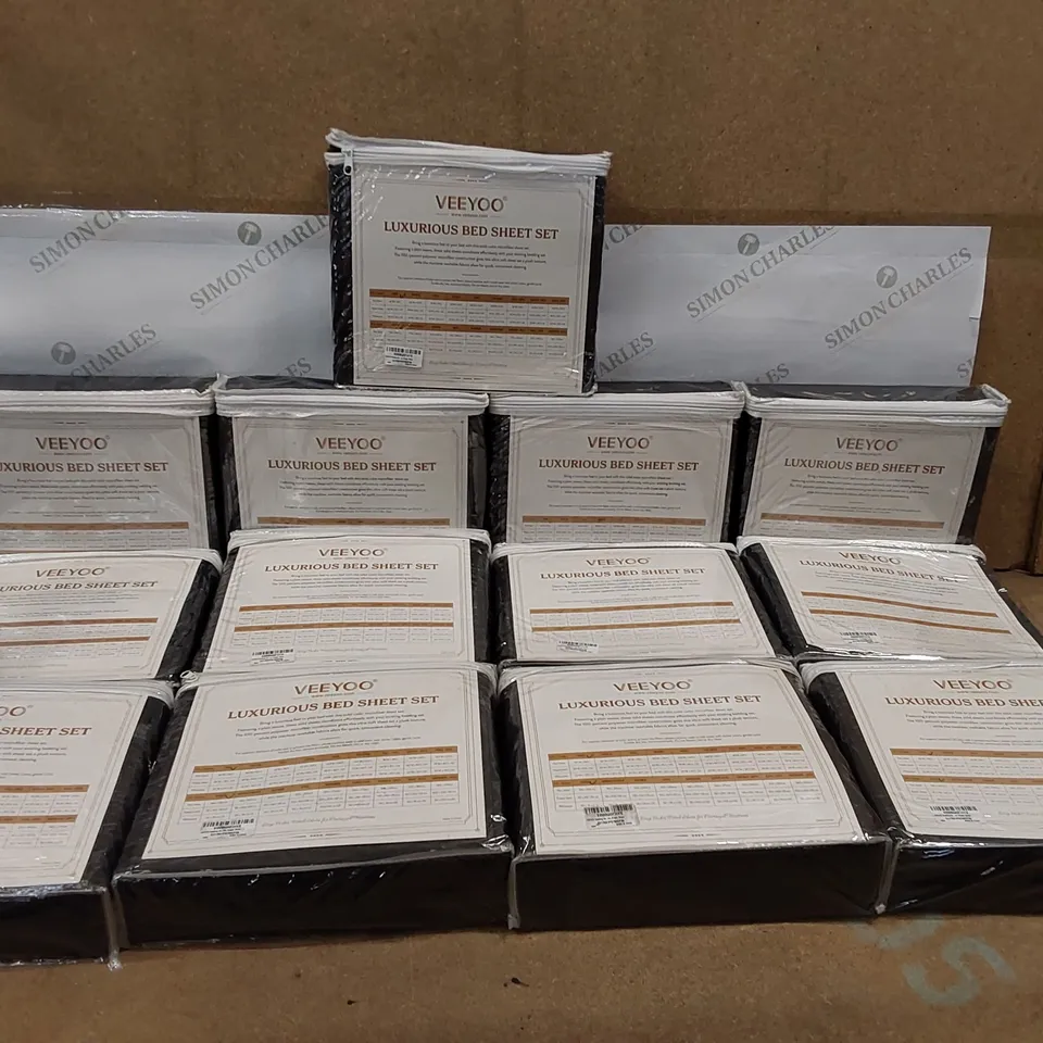 BOX OF 13X VEEYOO LUXURIOUS BED SHEET SETS IN BLACK - SIZE SINGLE (1 BOX)