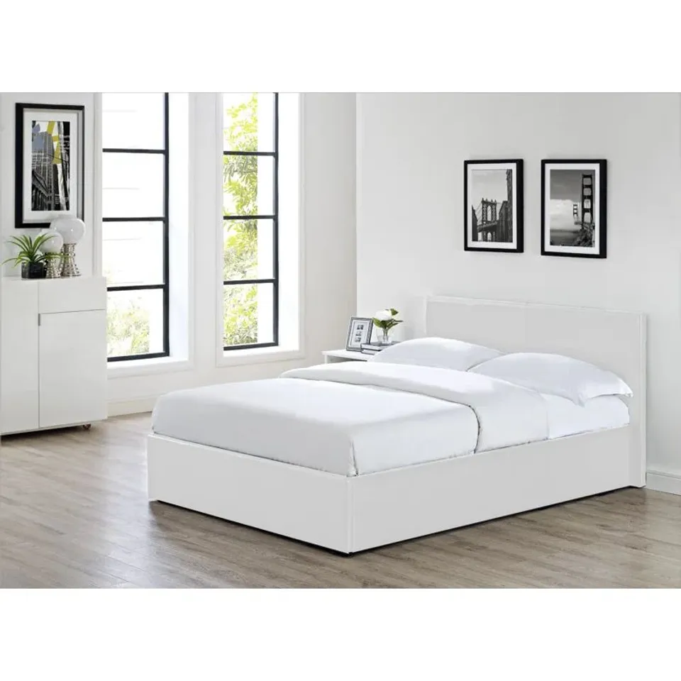 BOXED LOLITA UPHOLSTERED OTTOMAN BED - 3' SINGLE, WHITE (2 BOXES)