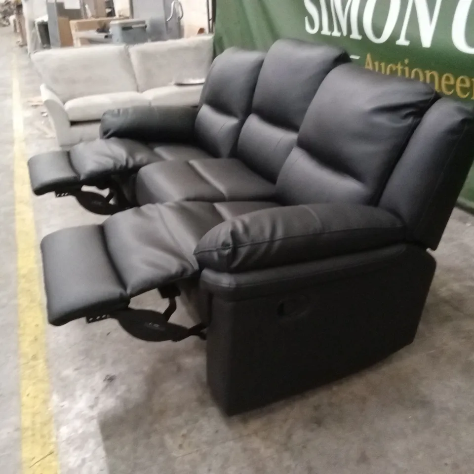 ALBION LUXURY FAUX LEATHER 3 SEATER HIGH BACK MANUAL RECLINER SOFA - BLACK RRP £749