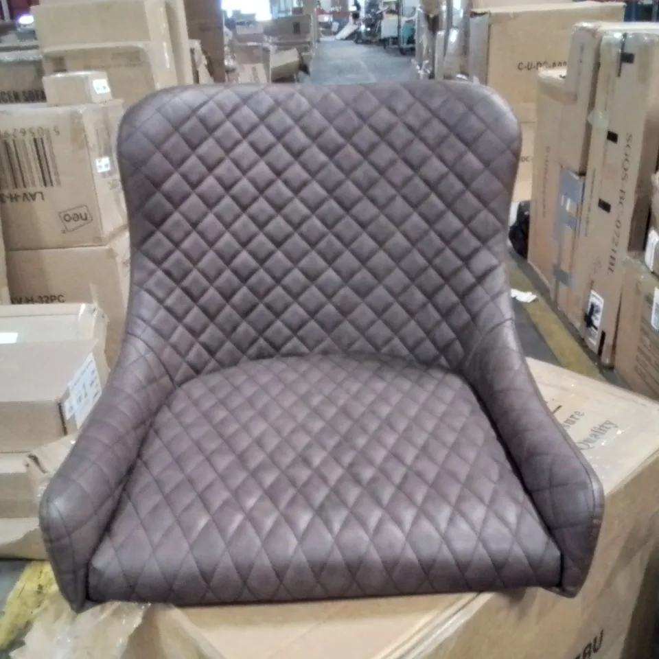 BOXED PAIR OF BROWN FAUX LEATHER UPHOLSTERED SIDE/DINING CHAIRS