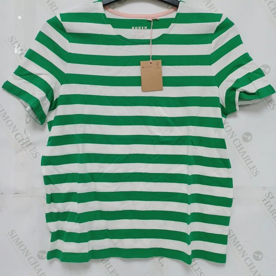 BODEN BEA SHORT SLEEVE BRETON IN GREEN/WHITE - UK 12