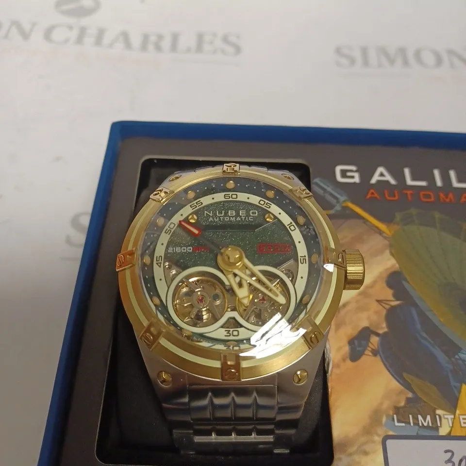 BOXED NUBEO LIMITED EDITION 307/500 AUTOMATIC STAINLESS STEEL WATCH 