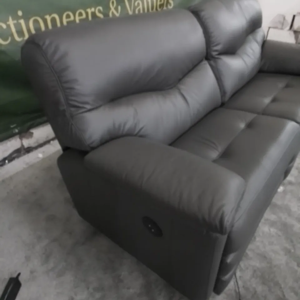 DESIGNER G PLAN MADE STRATFORD CAMBRIDGE SLATE LEATHER ELECTRIC RECLINING THREE SEATER SOFA