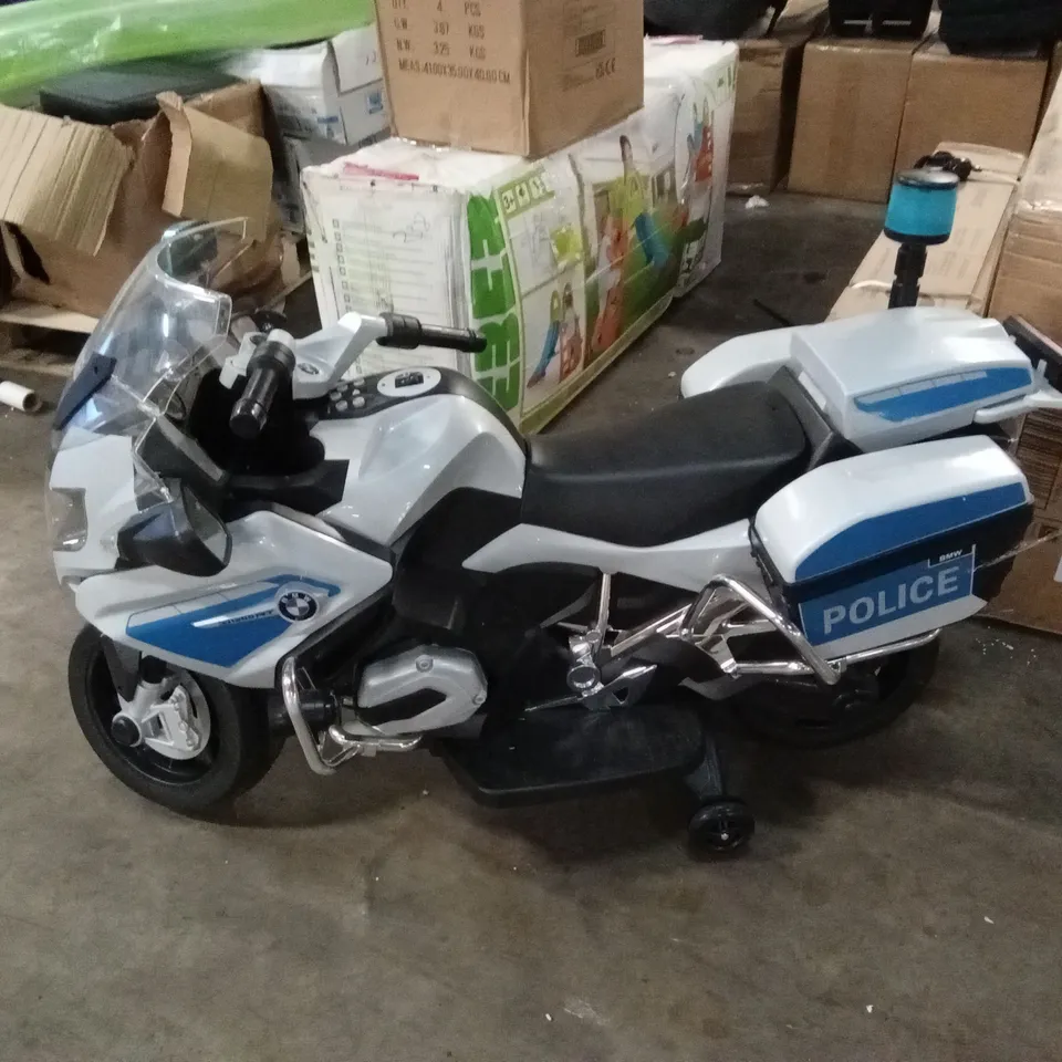 KIDS RIDE ON ELECTRIC BMW POLICE BIKE 12V WITH LOUD SPEAKER