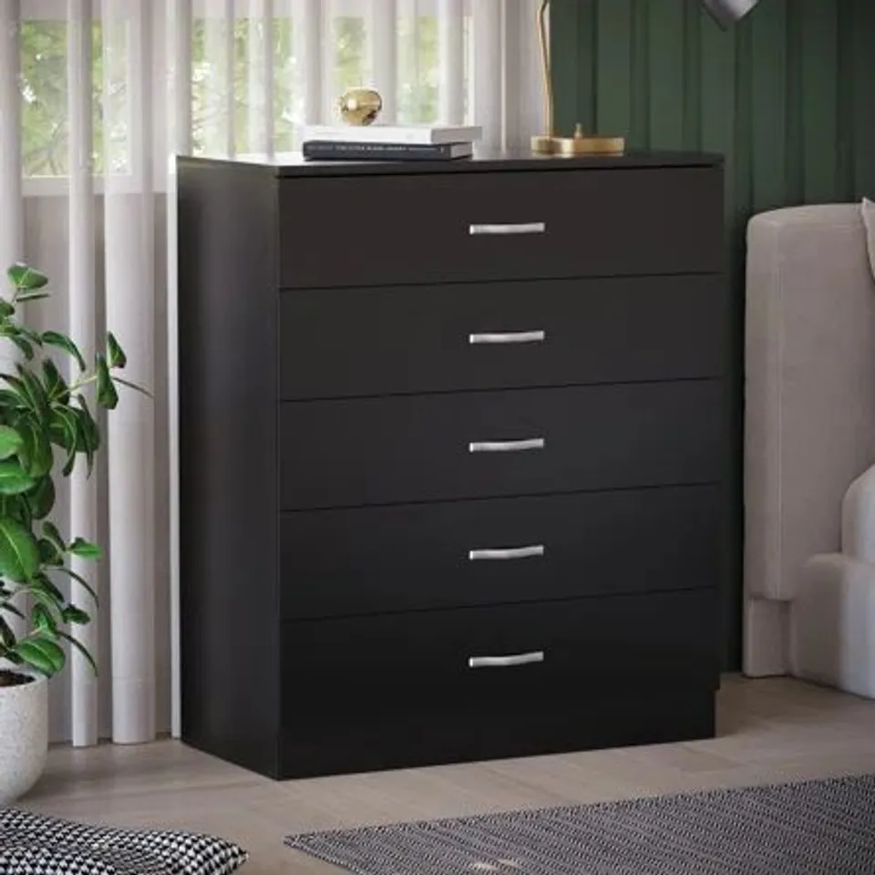 BOXED VIDA DESIGNS RIANO MISTAYA 5 DRAWER CHEST 75CM BLACK