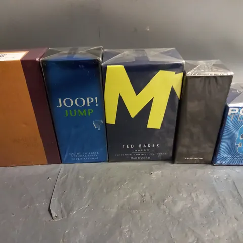 BOX OF APPROXIMATELY 5 ASSORTED SEALED FRAGRANCES TO INCLUDE - JOOP! JUMP - POLICE TO BE - TEDBAKER FOR HIM - ETC