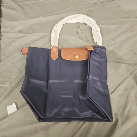 LONGCHAMP LE PLIAGE TOTE - NAVY NYLON WITH TAN LEATHER TRIM