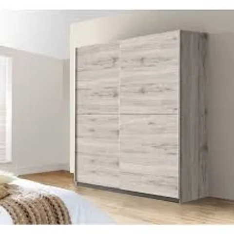 BOXED ANGLERS PARK 2 DOOR MANUFACTURED WOOD WARDROBE - SAND OAK (4 BOXES)