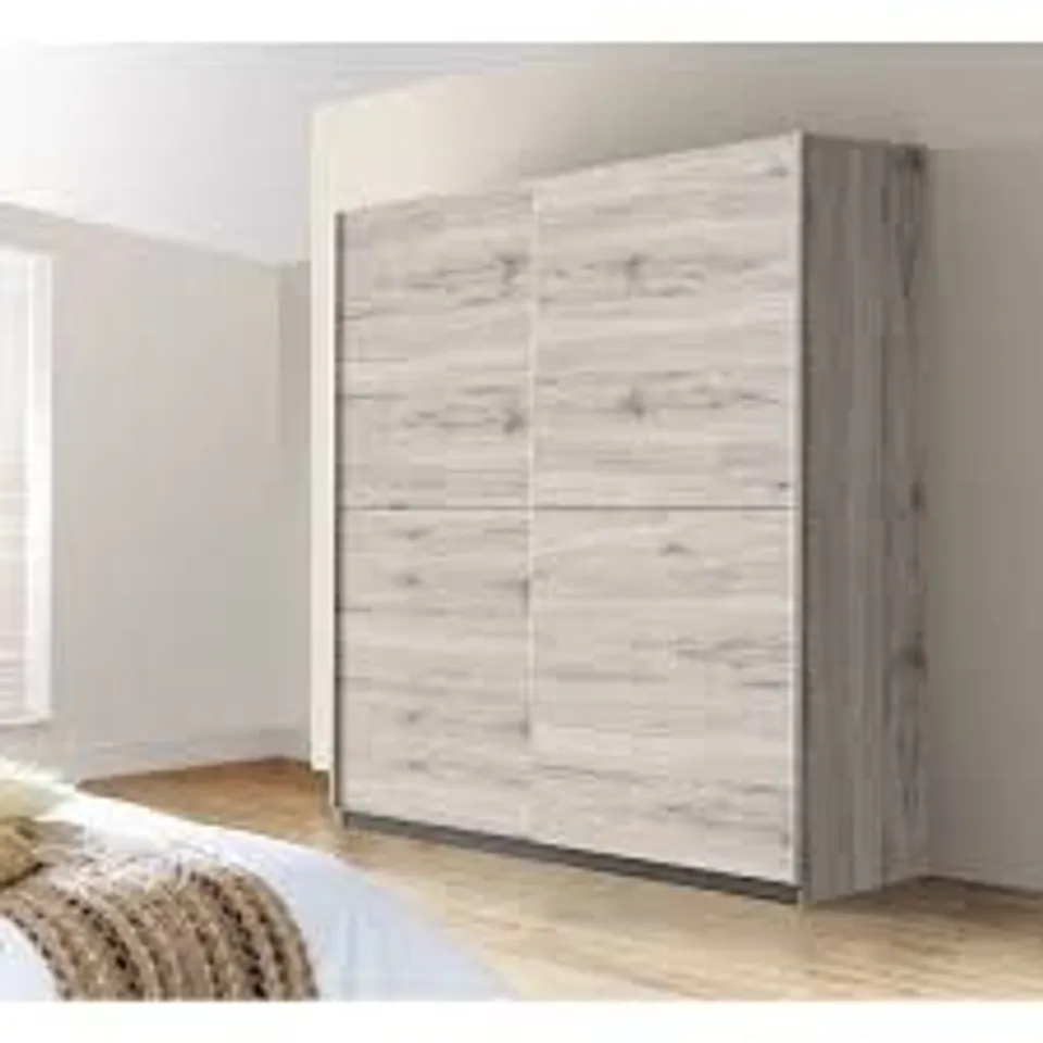 BOXED ANGLERS PARK 2 DOOR MANUFACTURED WOOD WARDROBE - SAND OAK (4 BOXES)
