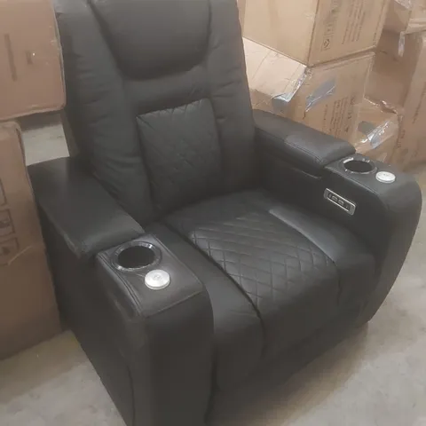 DESIGNER BLACK FAUX LEATHER UPHOLSTERED POWER RECLINER CHAIR 