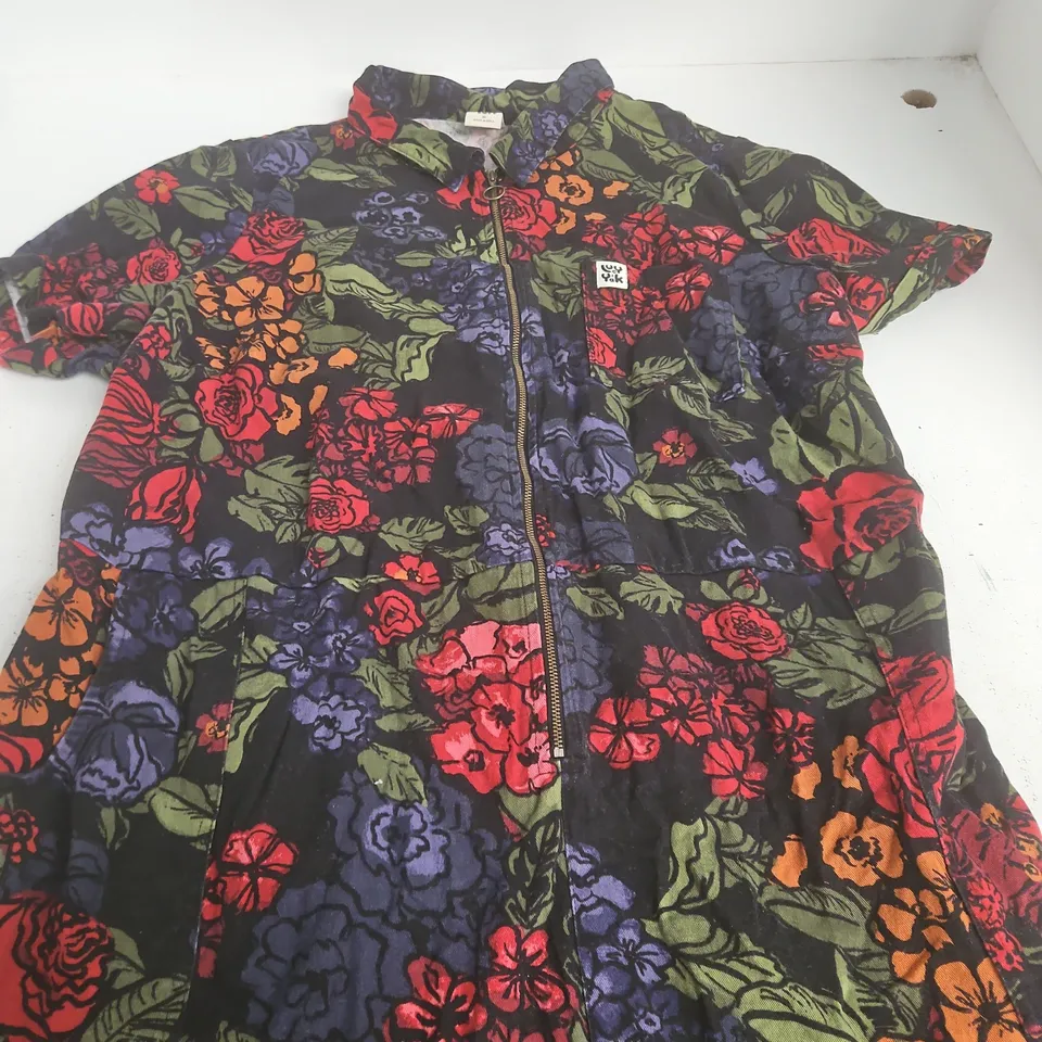 LUCY & YAK FLORAL PRINT ZIP-UP BOILER SUIT, MADE IN INDIA, SIZE 26 