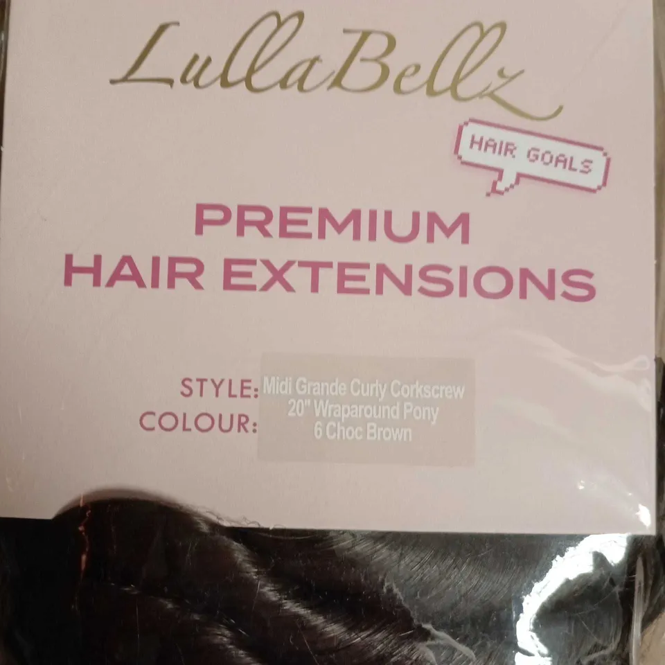 LULLABELLZ PREMIUM HAIR EXTENSIONS – MIDI GRANDE CURLY CORKSCREW, 20IN WRAPAROUND PONY, COLOUR 6 CHOCOLATE BROWN