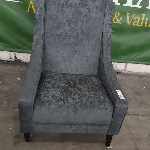 DESIGNER HIGH BACK EASY CHAIR GREY FABRIC WITH STUDDED DETAIL