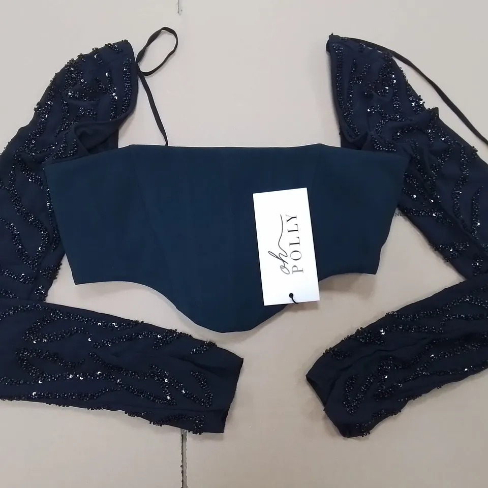 OH POLLY BLACK SEQUIN SLEEVED BRALETTE - UK 8