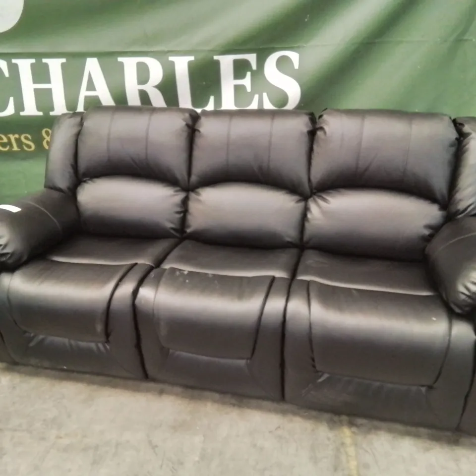 DESIGNER MANUAL RECLINING THREE SEATER SOFA BLACK LEATHER 