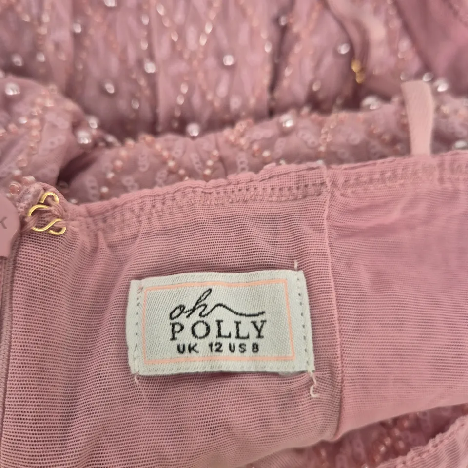 OH POLLY PINK BEADED DRESS, UK 12 (US 8)
