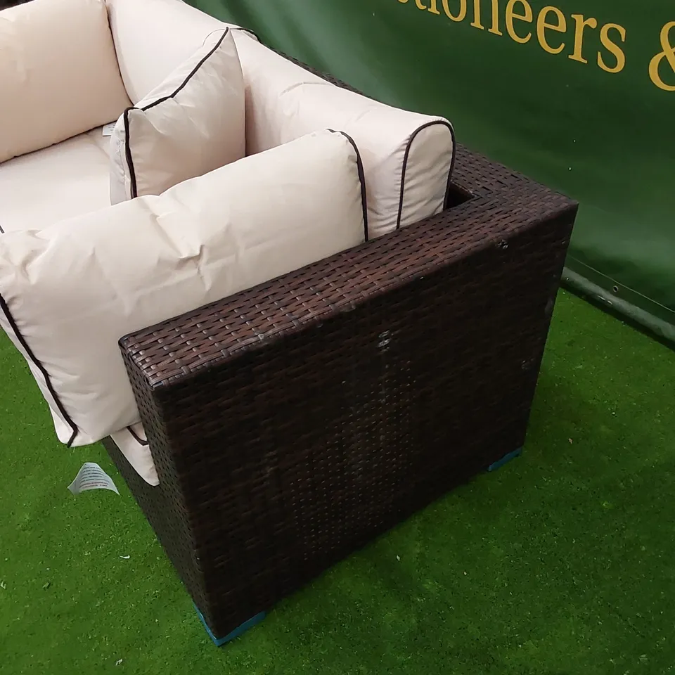 FLORIDA 2-SEATER CHOCOLATE MIX RATTAN AND COFFEE CREAM CUSHION SOFA 