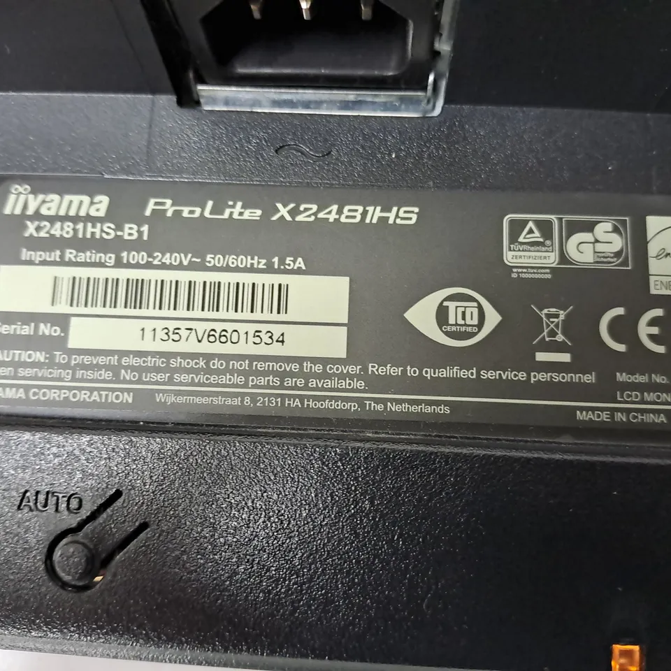 IIYAMA PRO LITE X2481HS 24" MONITOR MODEL X2481HS-B1 SERIAL #11357V6601534