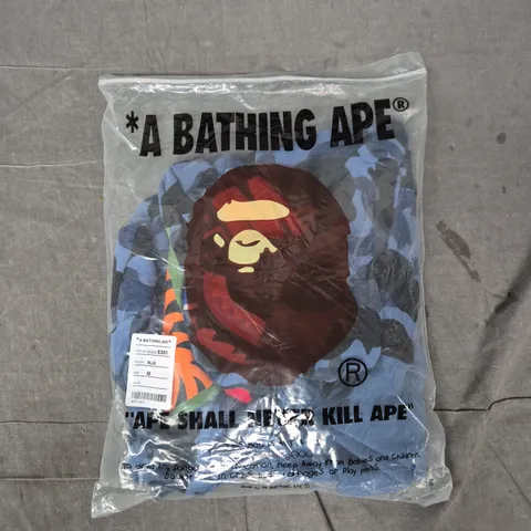 A BATHING APE CAMO SHARK RELAXED FIT FULL ZIP HOODIE JACKET IN BLUE SIZE MEDIUM