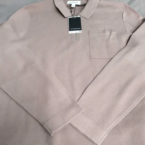 AUTOGRAPH MAUVE ZIP-NECK KNIT TOP, SIZE L