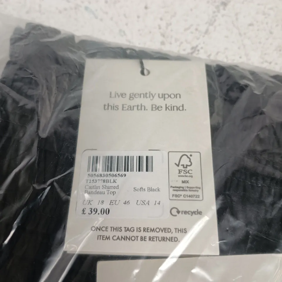 NOBODY'S CHILD CAITLIN SHIRRED BANDEAU TOP – BLACK, UK 18 (EU 46, USA 14)