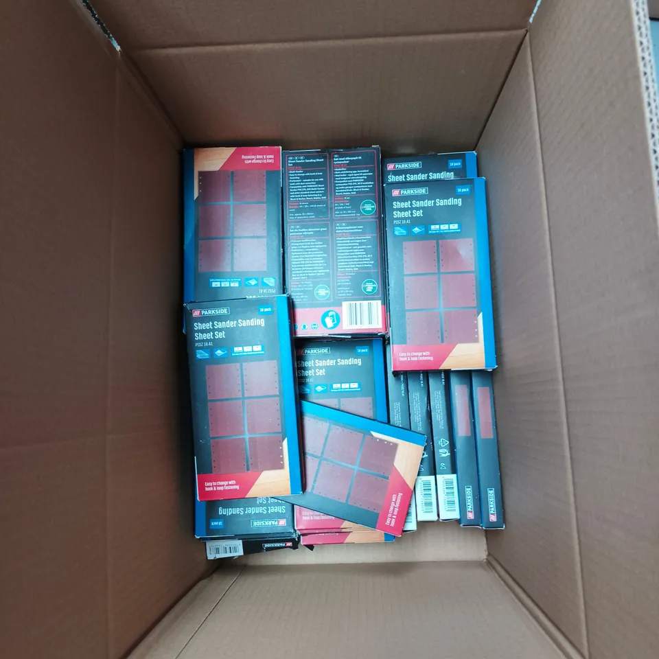 BOX OF APPROXIMATELY 35 X PARK SIDE SHEET SANDER SANDING SHEET SET