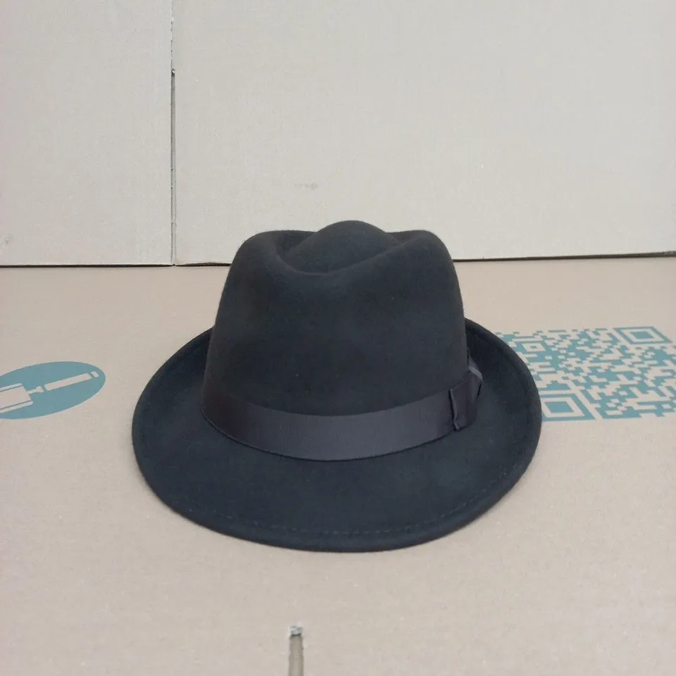 HANDMADE WOOL FEDORA HAT WITH BROWN GROSGRAIN HATBAND