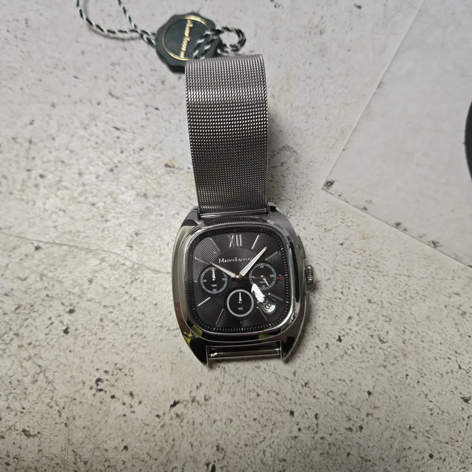 MANN EGERTON CHRONOGRAPH STAINLESS STEEL MESH WATCH – BOXED
