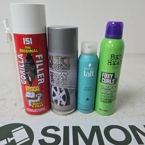 APPROXIMATELY 15 ASSORTED AEROSOLS TO INCLUDE BED HEAD , SCHWARZKOPF AND GORILLA FILLER