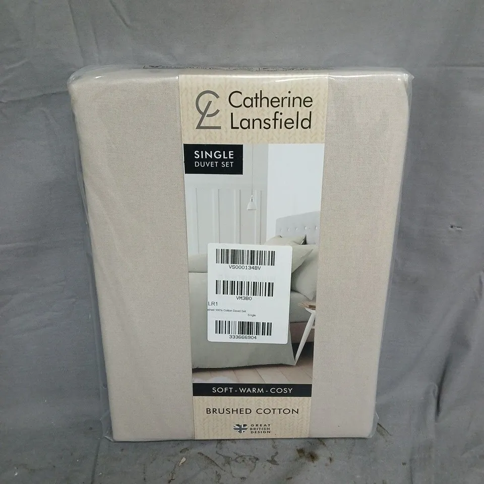 CATHERINE LANSFIELD 100% COTTON DUVET SET IN STONE - SINGLE