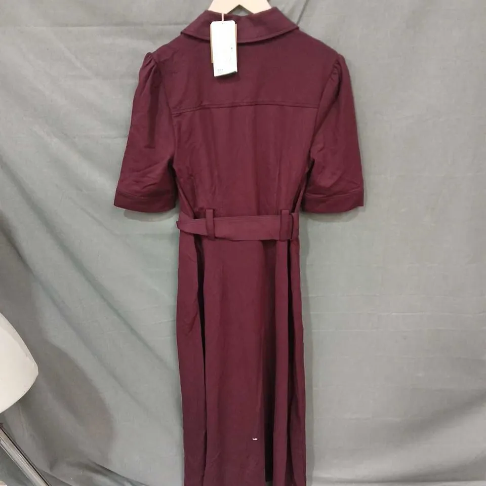 BODEN BURGUNDY BELTED SHIRT DRESS – WOMEN'S UK SIZE 12 