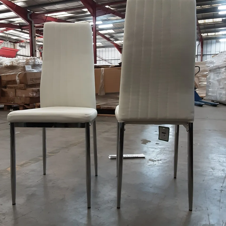 SET OF 4 CREAM PU LEATHER DINING CHAIRS , STAINED