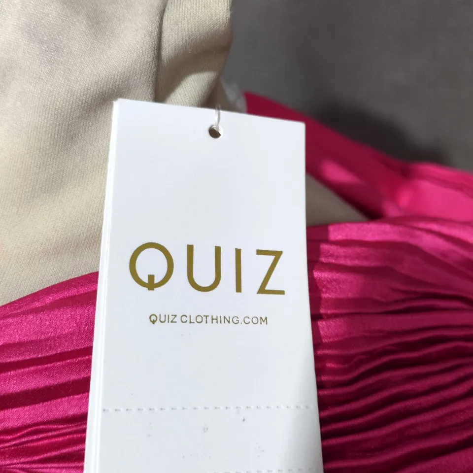 QUIZ MAGENTA SATIN PLEATED ONE-SHOULDER DRESS - UK SIZE 10