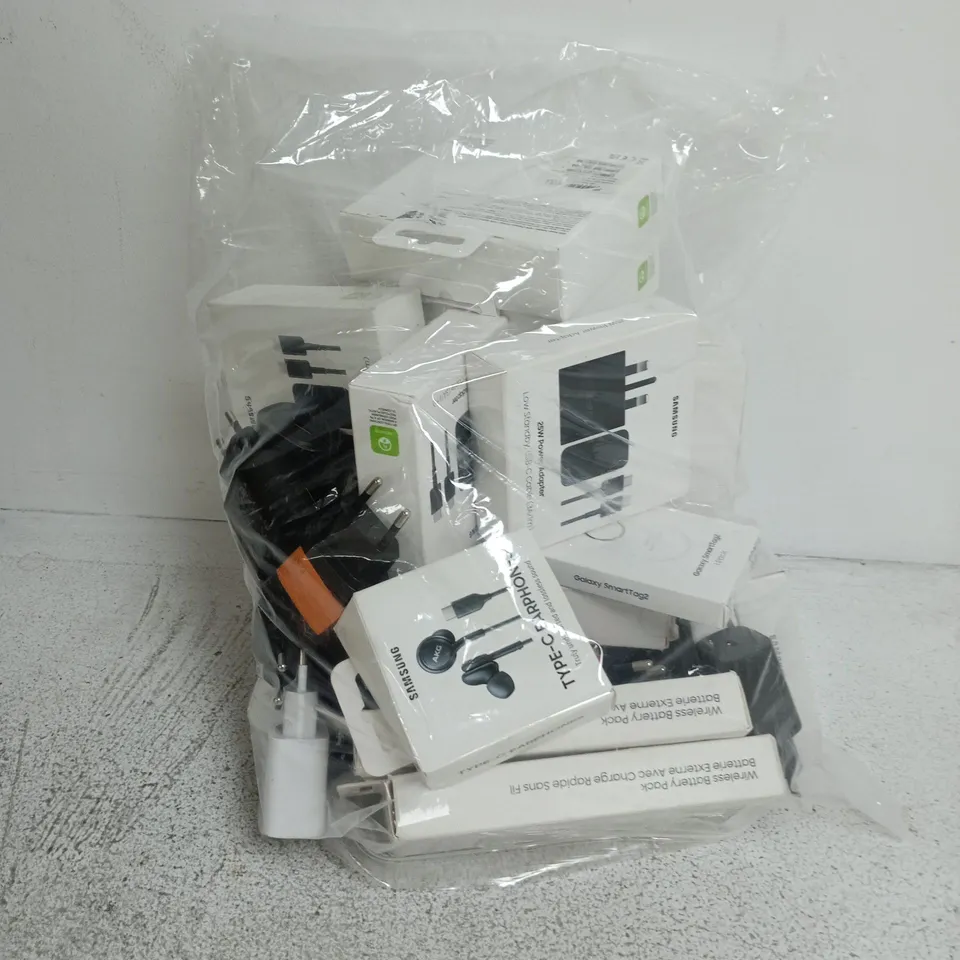 BAG OF ITEMS INCLUDING EARPHONES, PLUGS ETC.