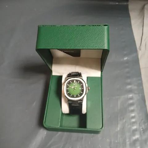 FRANK SCHMIDT WRISTWATCH WITH GREEN DIAL – BLACK LEATHER STRAP, IN GREEN FS PRESENTATION BOX 
