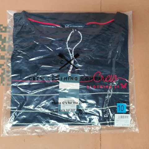 BAGGED CREW CLOTHING COMPANY EMBROIDERED ESSENTIAL BRETON ROPE T-SHIRT IN NAVY SIZE 10