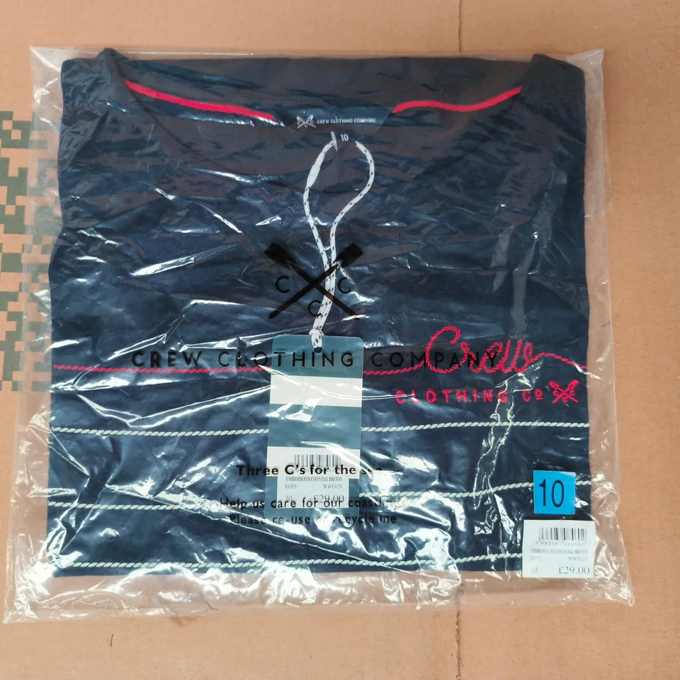 BAGGED CREW CLOTHING COMPANY EMBROIDERED ESSENTIAL BRETON ROPE T-SHIRT IN NAVY SIZE 10