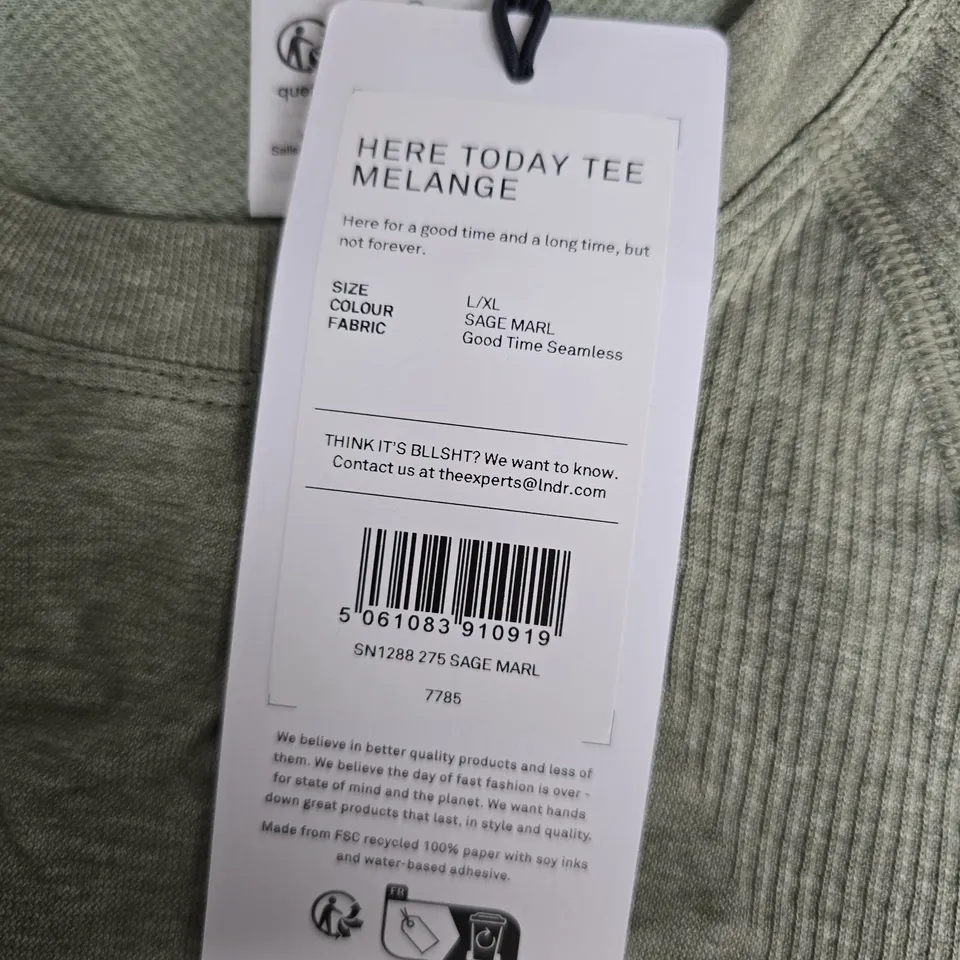 LNDR HERE TODAY TEE MELANGE SAGE MARL – L/XL