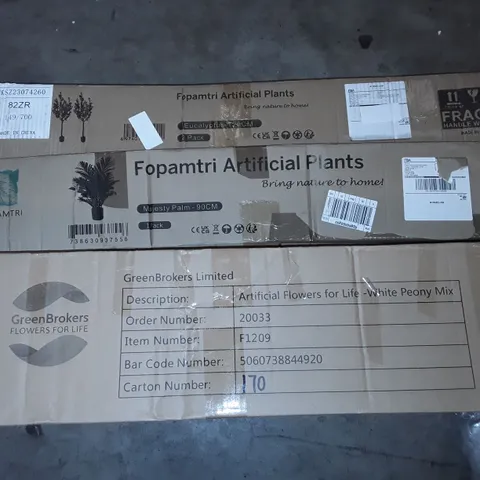 UNPROCESSED PALLET OF ASSORTED ITEMS TO INCLUDE COOKER HOOD, ARTIFICIAL PLANTS, STOOL AND TOWER FAN