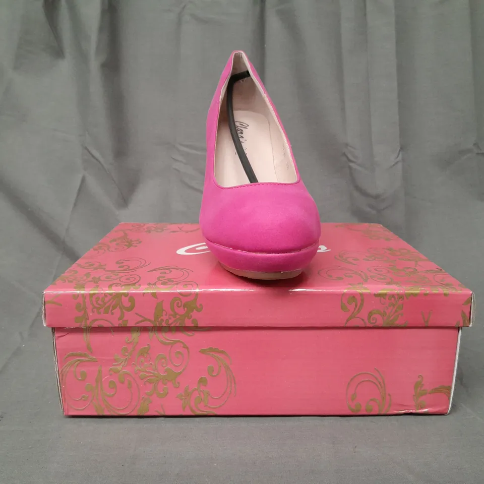 BOXED PAIR OF CLARA'S CLOSED TOE HIGH HEEL SHOES IN FUCHSIA 38