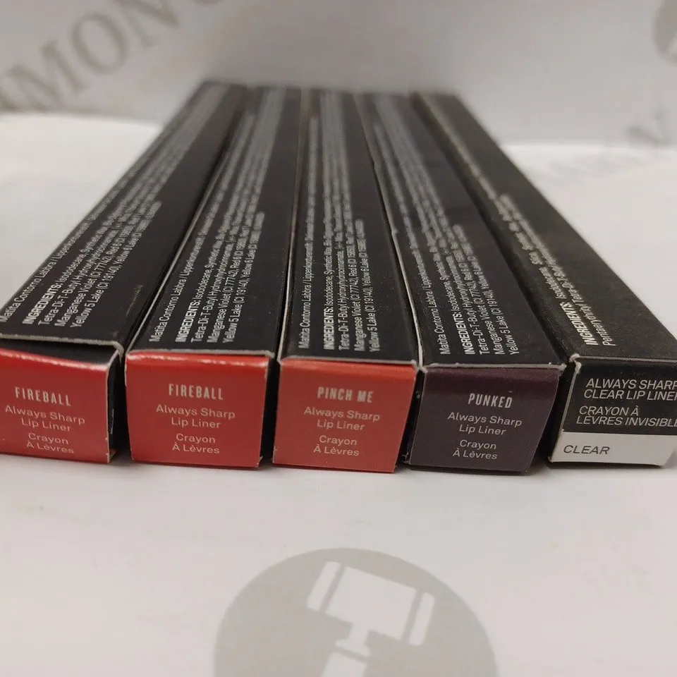 LOT OF 5 ASSORTED SMASHBOX LIP LINERS TO INCLUDE FIREBALL, CLEAR, PUNKED, ETC 