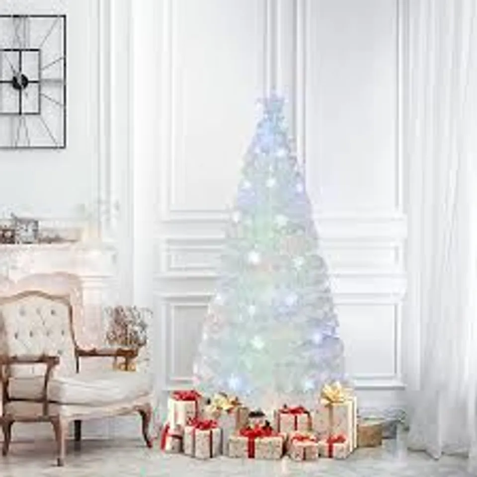 BOXED ARTIFICIAL FIBER OPTIC WHITE PRE-LIT CHRISTMAS TREE WITH LIGHT