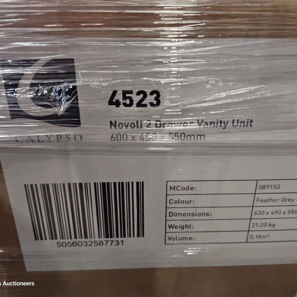 PALLET TO CONTAIN 2 BOXED NOVELI 2 DRAWER VANITY UNITS FEATHER GREY & BOXED NOVELI WC UNIT FEATHER GREY