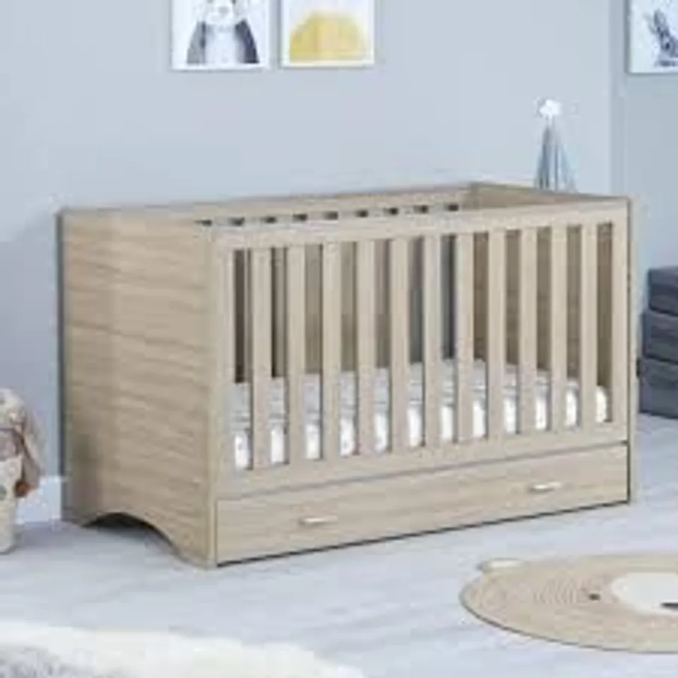 BOXED BABYMORE VENI COT BED - OAK (2 BOXES)