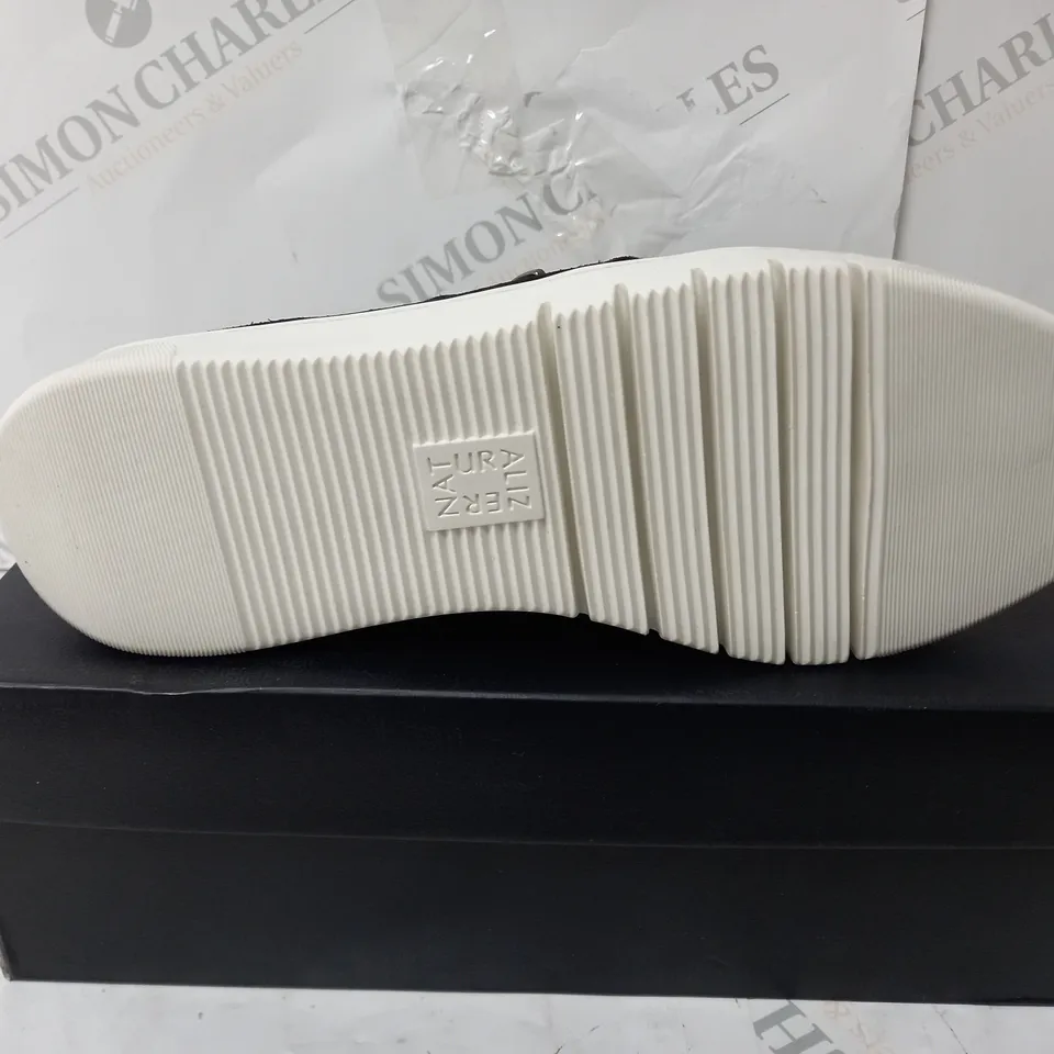 BOXED PAIR OF NATURALIZER PLATFORM SLIP ON SHOES BLACK - SIZE 6