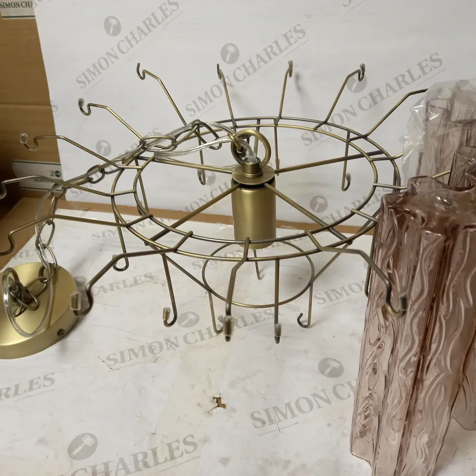 JOHN LEWIS ROSINA FLUTED PINK GLASS CHANDELIER 