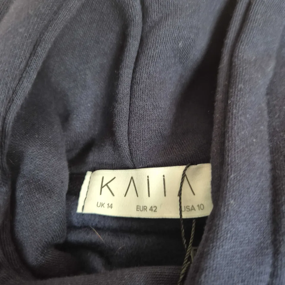 KAIIA EMBOSSED LOGO OVERSIZED HOODIE – NAVY, UK 14 (EU 42, US 10)
