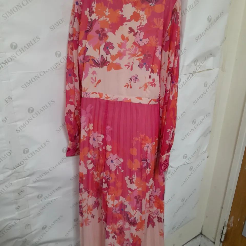 MONSOON LONG SLEEVE BUTTON UP EMBROIDERED MAXI DRESS IN PINK FLORAL SIZE 22 RRP £150
